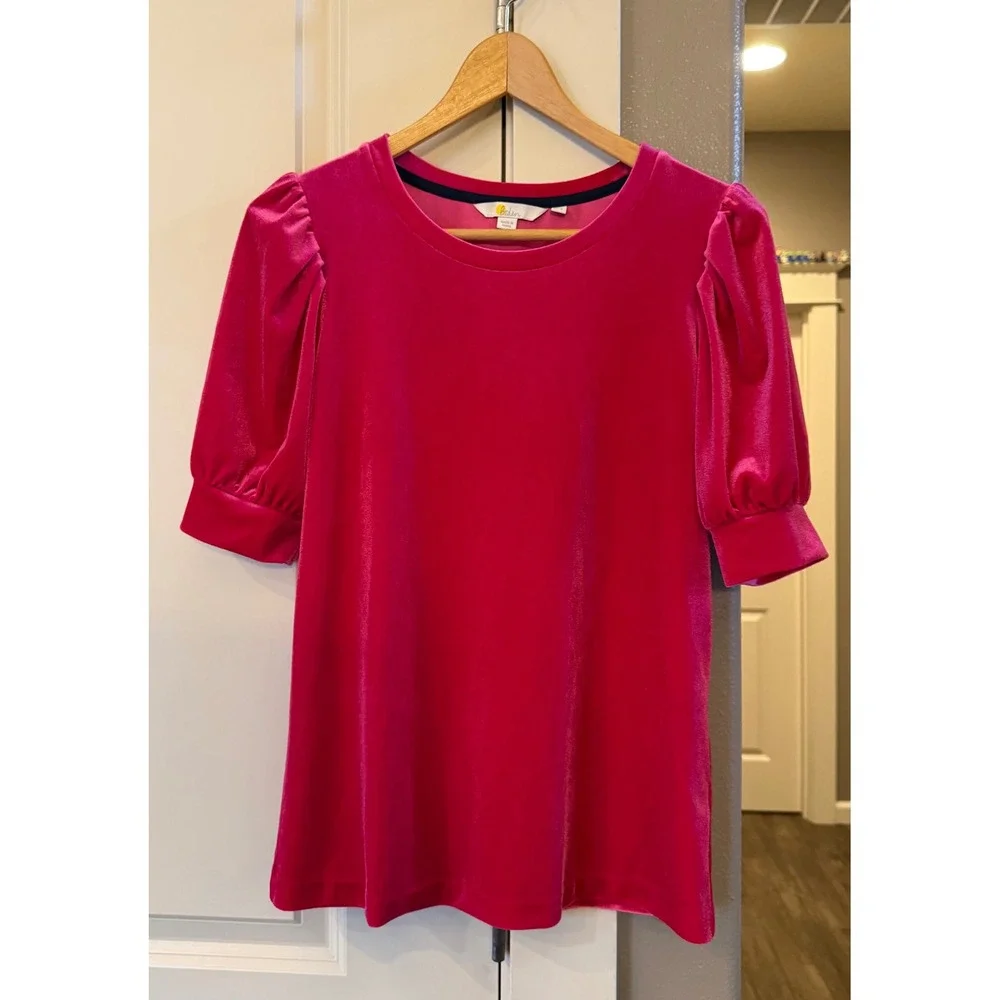 Gorgeous Pink Boden Soft Velvet Short Puffed Sleeve Blouse Size 4 Colorful - Picture 7 of 7